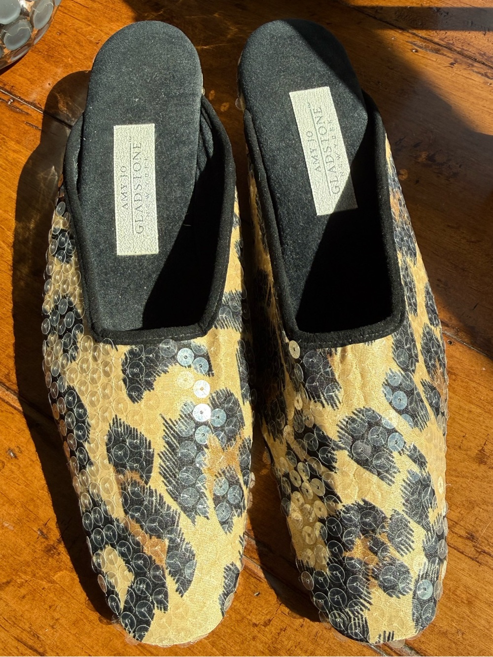 Vintage Amy Jo Gladstone Leopard Sequin Slipper Mules Size L
